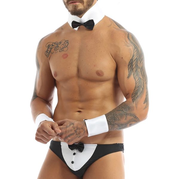 Sexy conjunto chictry gay masculino traje acessórios colar e manguito masculino dançarino stripper cosplay garçom lingerie trajes 231010