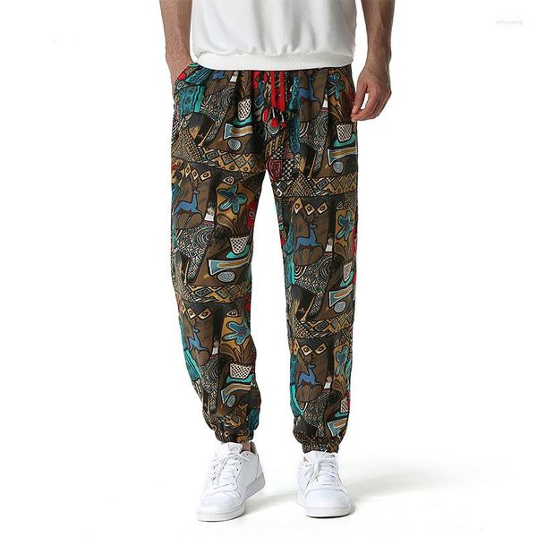 Pantaloni da uomo Pantaloni da uomo Hip Hop Pantaloni a vita bassa Stampa di lino Baggy Pantaloni sportivi da jogging casual Uomo Streetwear Sport Harem Pantalones maschili