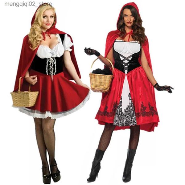 Themenkostüm S-6XL Halloween Come für Frauen Rotkäppchen Dress Up Adult Fantasy Game Outfit mit Umhang Cosplay Fancy Party Dress Q240307