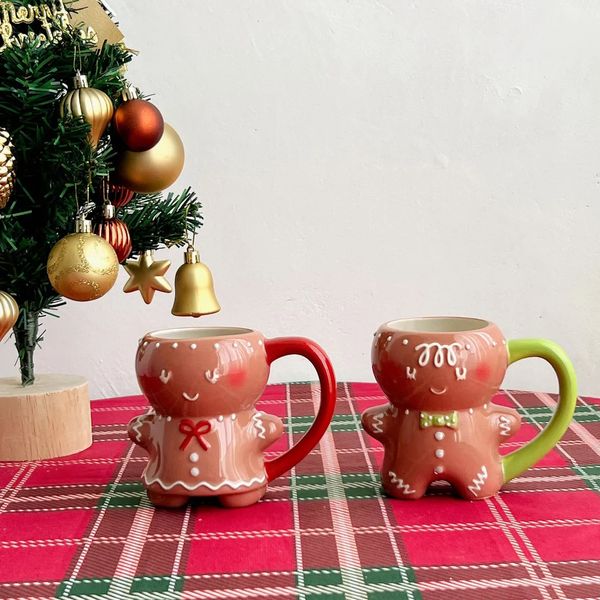 Tassen Niedlicher Ingwer-Mann-Keramikbecher Paarbecher Weihnachtsgeschenke Trinkgeschirr Navidad Büro Kaffeebecher Zuhause Milchteetasse Weihnachtsgeschenke 231009