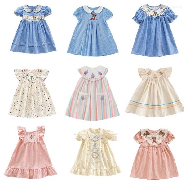 Платья для девочек, корейские летние платья принцессы с рюшами и рукавами для маленьких девочек, повседневные повседневные платья для детей 1–7 лет, 15 цветов