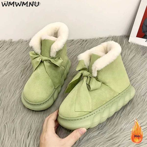 Botlar Kış Bowknot Sevimli Peluş Sıcak Snowboots Plusvelvet Slip Olmayan Pamuk Ayakkabı Platform Ayak Bileği Botları Eva Giyim Dayanıklı Kısa Botinler Q231010