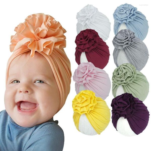Chapéus moda fina bebê boné plissado flores algodão proteção de cor sólida meninos e meninas contra o frio