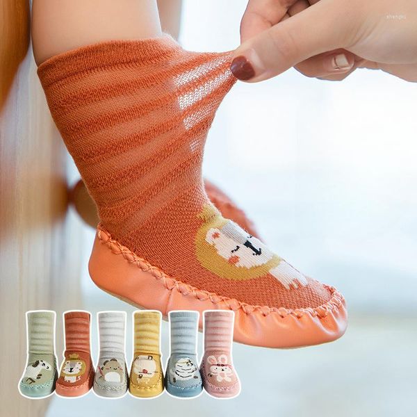 Primi camminatori in cotone sottile traspirante Cartoon scarpe da passeggio per bambini calzini colla suola in pelle a rete