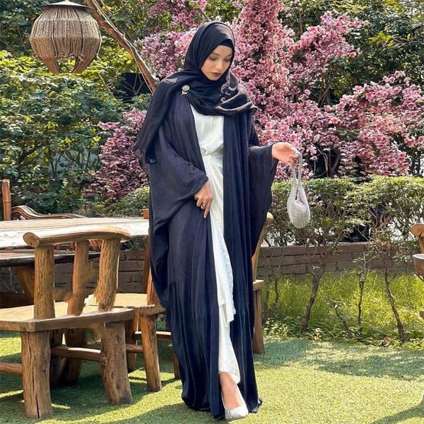 Etnik Giyim Kırışık Şifon Abayas Kadın Müslüman Elbise Fas Kaftan Eid Ramazan Kimono Açık Abaya Dubai Türkiye Kaftan Jalabiya İslami