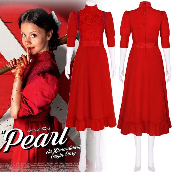 Costume cosplay perla film donna adulto horror vestito rosso ragazza uniforme vestito festa di Halloween