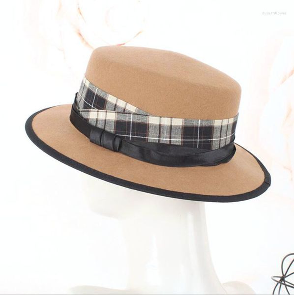 Berretti Cappelli Fedora in lana di alta qualità per donna Cappello invernale con nastro a quadri Comodo, bello, bello, vari colori