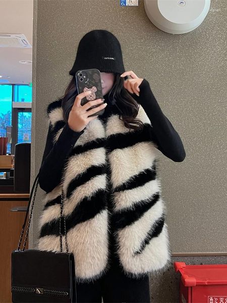 Frauen Pelz Winter Mode Dame Faux Mantel Zebra Gestreiften Ärmellose Weste Für Koreanische Mädchen Licht Warme Design