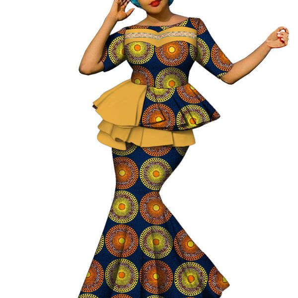 Vestido feminino estampado africano patchwork ancara festa de casamento terno top e saia vestido tradicional de duas peças wy10333