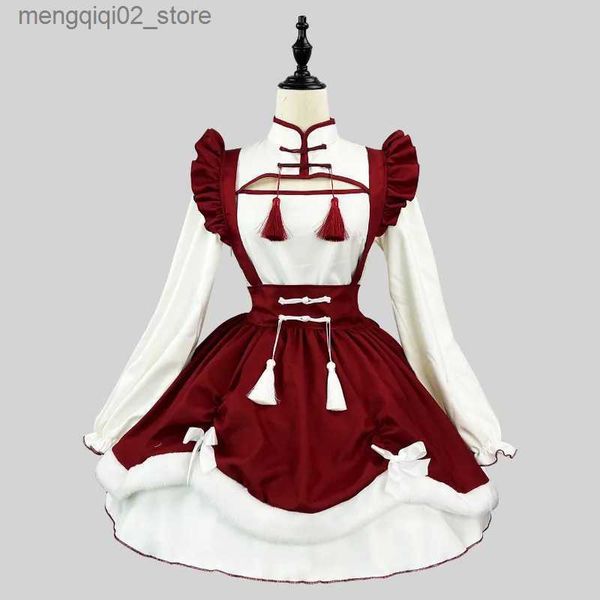 Costume a tema Anime Lolita Maid Come Cosplay Kawaii School Girl Party Maid Gioco di ruolo Animazione Spettacolo Plus Size Grembiule manica lunga Vestito da cameriera Q240307