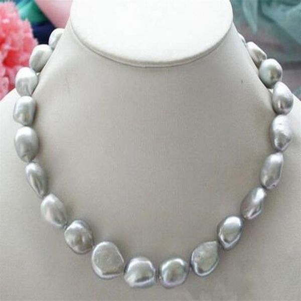 Collana di perle d'acqua dolce barocche grigio argento naturali autentiche da 9-10 mm 18263V