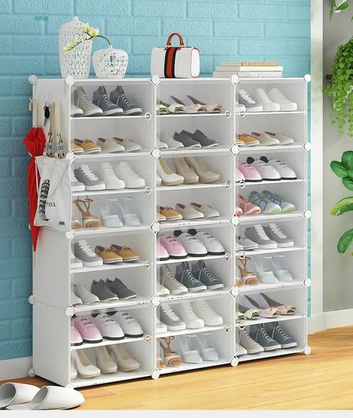 Suportes de armazenamento Racks 6-12 Tier Shoe Rack Tênis Armazenamento Cubo Organzie Modular DIY Grande Capacidade 24-96 Pares Torre de Sapato Armário de Inicialização à Prova de Poeira 231007