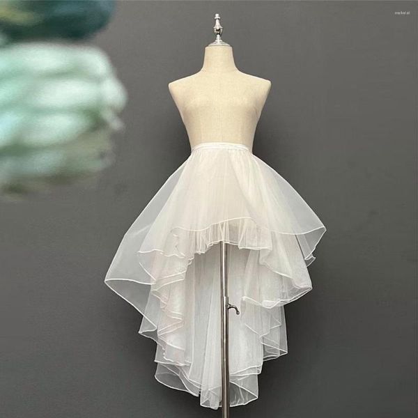 Gonne Immagine reale Gonna da sposa femminile lunga maxi asimmetrica in organza bianca bassa di alta qualità