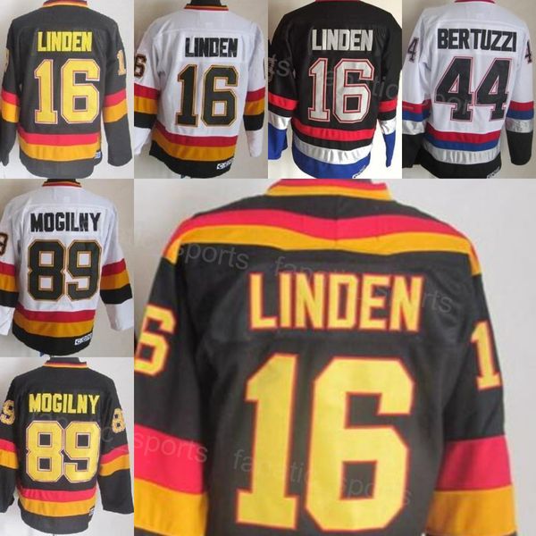 Retro Hokey 89 Mogilny Vintage Jersey CCM 16 Trevor Linden 44 Todd Bertuzzi 10 Pavel Bure 1 Kirk McLean 19 Markus Naslund Klasik Emekli Dikiş Spor hayranları için