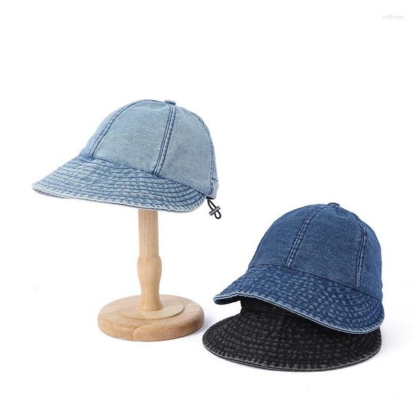 Бейсбольная кепка с завязками, джинсовая с большими полями, корейская версия, бейсбольная кепка с защитой от солнца, весна-осень, однотонная женская шляпа Snapback Dad Hat