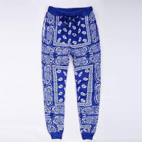 Calça de moletom masculina para corrida, calça de moletom estilo vermelho azul bandana para corrida, hip hop, feminina, streetwear uni237q