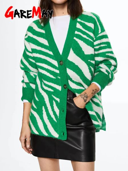 Suéteres femininos bege inverno cardigans femininos com botão padrão verde grosso quente suéter impressão vintage malha cardigan de grandes dimensões para mulheres 231009