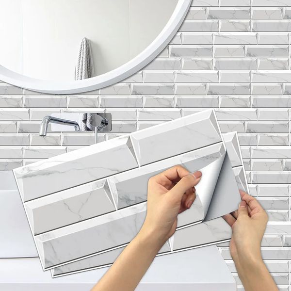 Muurstickers waterdicht zelfklevend verwijderbaar 3D DIY modern grijsachtig wit marmeren tegelsticker badkamer keukenkast woondecoratie 231009