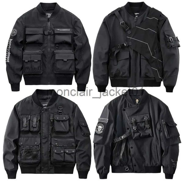 Giacche da uomo stile giapponese Harajuku Y2k oversize cyberpunk multi tasche cargo bomber da uomo urbano streetwear techwear ma1 cappotto nero J231010