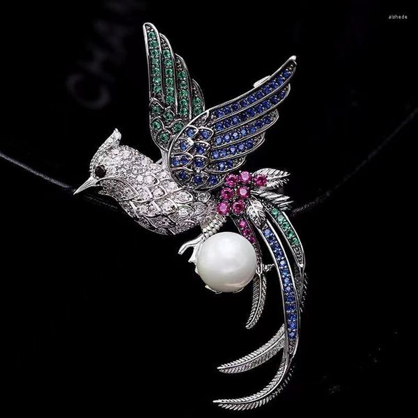 Broschen Mode Persönlichkeit Zirkon Perle Pin Tier Ethnischen Stil Retro Corsage Zubehör Phoenix Vogel Brosche