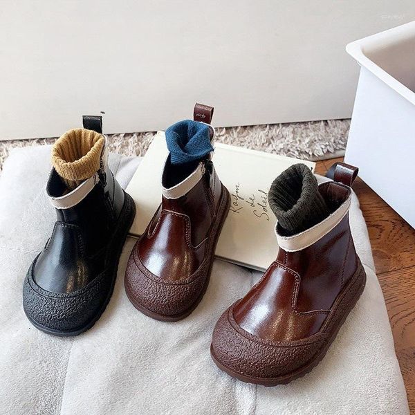 Botas meninas couro primavera e outono crianças moda menino sapatos curtos simples bebê macio casual xz267
