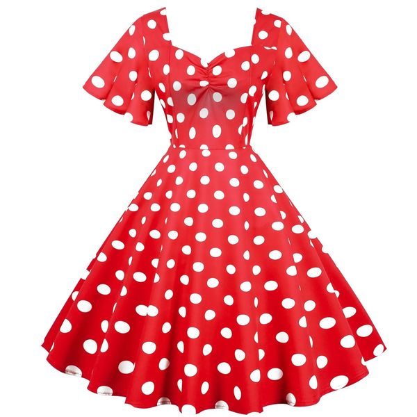 Plus Size Dresse 's Sommer Vintage 50er 60er Retro Polka Dot Party Rockabilly Kleid 2023 Elegantes Swing-Sommerkleid mit Schmetterlingsärmeln 231009