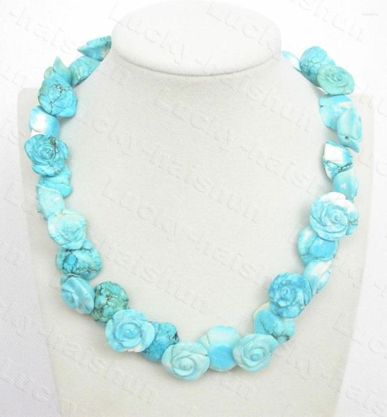 Цепочки натуральные 17 дюймов 19 мм Небесно-голубые резные розы и бирюзовые ожерелья с застежкой C840 Эстетические ожерелья