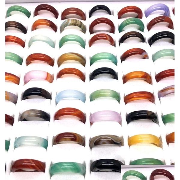 Anéis de banda Banda 20/50 / 100pcs clássico na moda ágata natural para homens mulheres lisas 6mm colorf acessórios de dedo gota inteira 2211256269642 dhptc