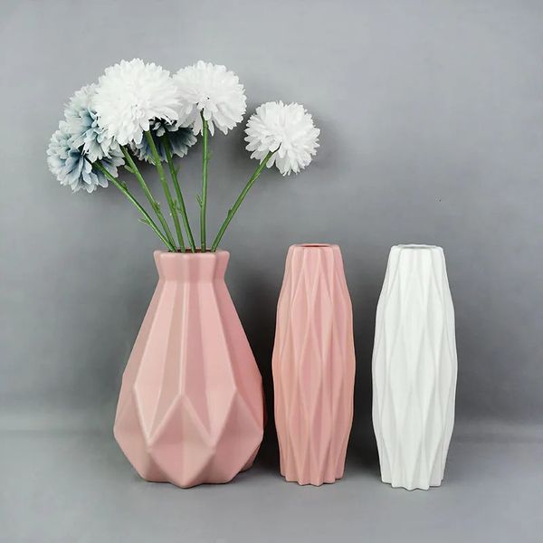 Vasen Moderne Blumenvase Weiß Rosa Blau Kunststoffvase Blumentopf Korb Nordic Home Wohnzimmer Dekoration Ornament Blumenarrangement 231009