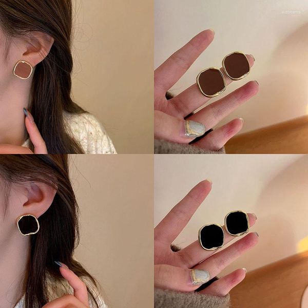 Brincos de garanhão na moda quadrado para mulheres geométricas óleo gotejamento liga piercings jóias acessórios meninas feminino