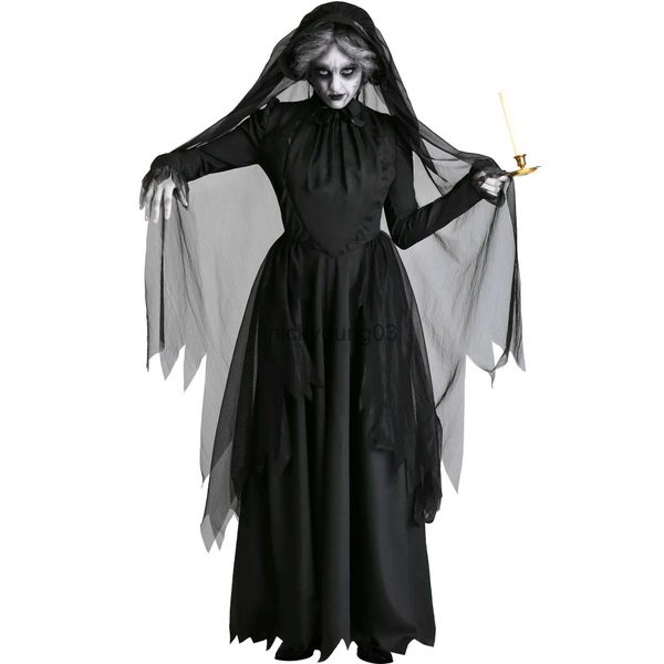 Traje temático assustador cosplay trajes bruxa fantasma zumbi vampiro halloween carnaval traje fantasma medieval com capuz manto dia dos mortos traje x1010