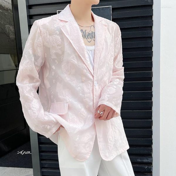 Ternos masculinos outono micro-perspectiva jacquard padrão tridimensional casual terno jaqueta fina temperamento rosa