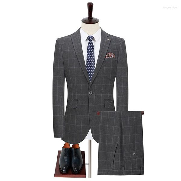 Abiti da uomo Boutique (pantaloni giacca) Moda Gentiluomo scozzese Stile inglese Casual Micro elastico Matrimonio Affari Dimagrante Carriera Set da 2 pezzi
