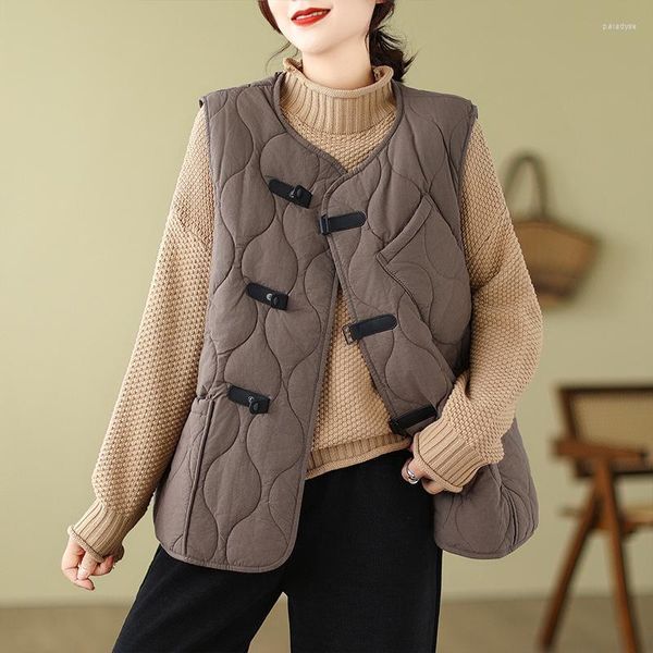 Gilet da donna stile coreano giapponese grandi tasche bottoni in pelle imbottiti in cotone autunno inverno outwear gilet cappotti cappotto casual primaverile da donna