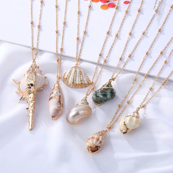 Bohemia Conchas Colar Natural Sea Beach Shell Pingente Colar para Mulheres Feminino Cowrie Festa de Verão Presente Jóias com Conta de Ouro Bola Elo Corrente