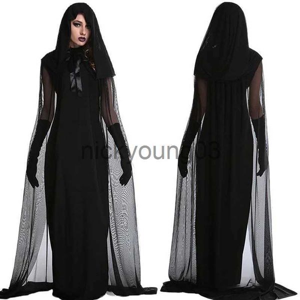 Disfraz temático Halloween Cosplay Disfraz de bruja Mujer Scary Disfraz Zombie Vampire Carnival Dress Up Party Spooky Ghost Medieval Cape con capucha x1010