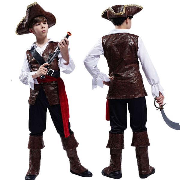 Костюм капитана пирата Джека Воробья для косплея, детский костюм Джеки пирата для мальчиков, детский карнавальный костюм на Хэллоуин