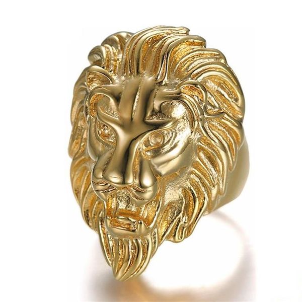 Цвет, высокое качество, кольцо с изображением животного, мужские кольца со львом, нержавеющая сталь 316L, рок-панк, мужские ювелирные изделия с головой льва Cluster240M
