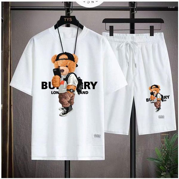 Tracksuits masculinos 2023 moda coreana impresso urso t-shirts shorts define lazer de luxo 2 peça roupa streetwear verão qualidade treino