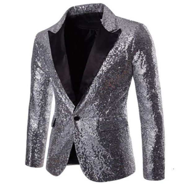 Lindo ouro rosa masculino mostrar casaco brilhante lantejoulas terno jaqueta blazer um botão smoking para festa de casamento banquete baile 2203267h