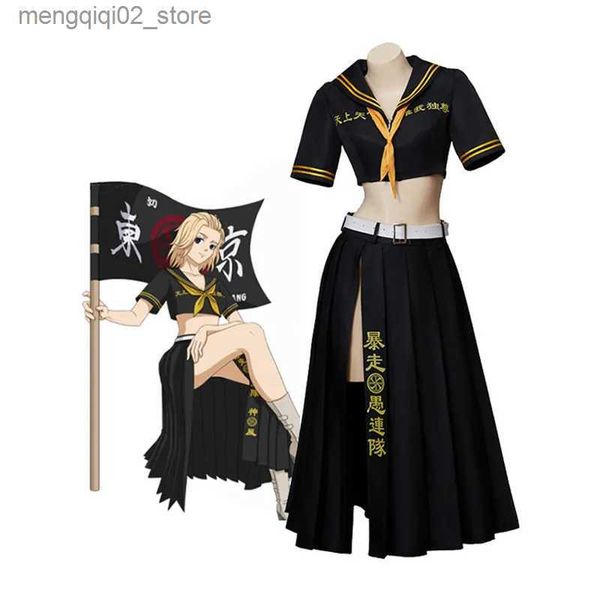 Thema Kostüm Anime Tokyo Revengers Mikey Manjiro Sano Cosplay Kommen Schwarz Sexy Top Röcke Uniform Longuette Frauen Halloween Party Kleidung Q231010