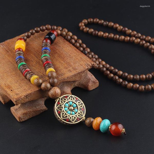 Anhänger Halsketten Vintage Runde Platte Nepal Blume Ethnische Halskette Ägypten Elefant Kokosnussschale Perlen Kette Pullover