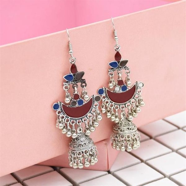 Baumeln Kronleuchter Original ethnische Silber Metall Quaste Kugel Ohrringe Boho Hippie Schmuck Zigeuner für Frauen Afghanistan Thailand Nep252o