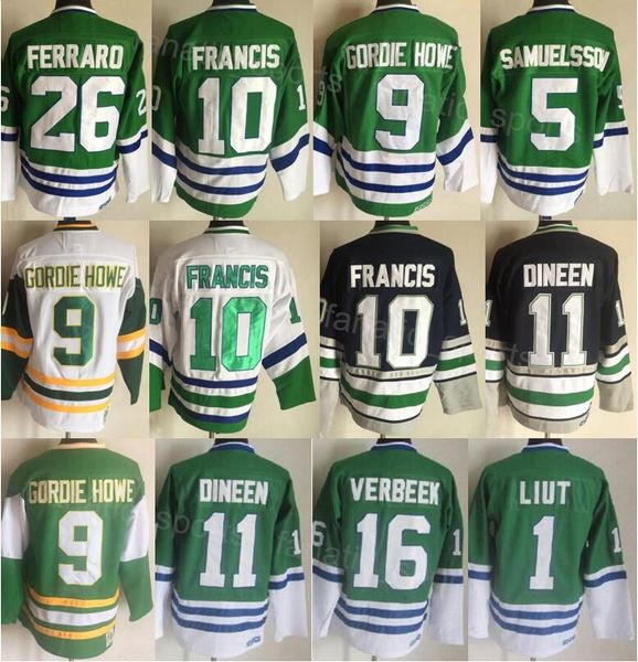 Retro Hokey Vintage 10 Ron Francis Jersey CCM 11 Kevin Dineen 16 Patrick Verbeek 26 Ray Ferraro 5 Ulf Samuelsson 9 Gordie Howe 1 Mike Liut Klasik Emekli Erkek Üzerinde Dizli