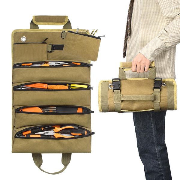 Sacos de armazenamento Roll Up Tool Bag com alça de elevação portátil com zíper multi-bolso alicate bolsa organizador de suspensão de parede