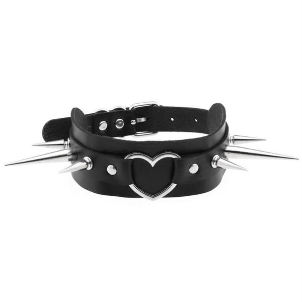 Girocolli Girocollo a spillo lungo Goth Punk Collare in ecopelle per donna Uomo Raffreddare grandi rivetti Cuore Chocker Collane Emo Halloween Cospla279O