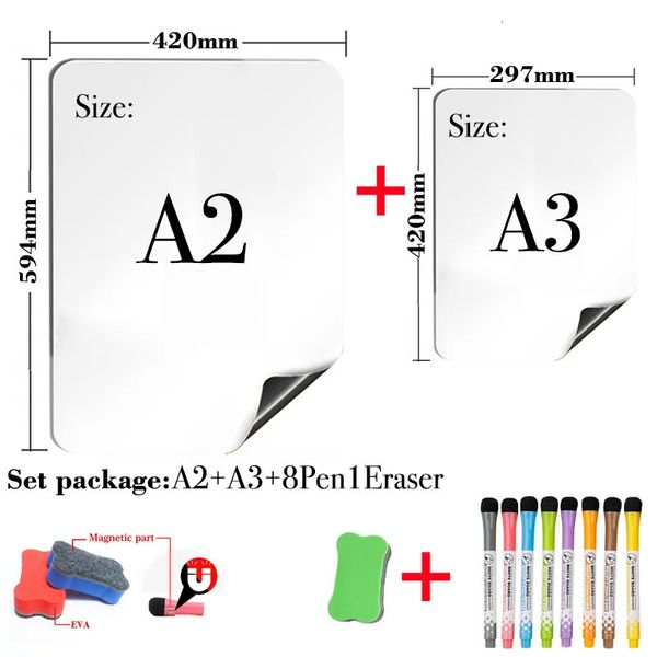 Lavagne Lavagna magnetica formato A2A3 Adesivi per frigorifero Ricetta Programma mensile settimanale Bacheca per messaggi Regalo Penna magnetica Gomma 231009