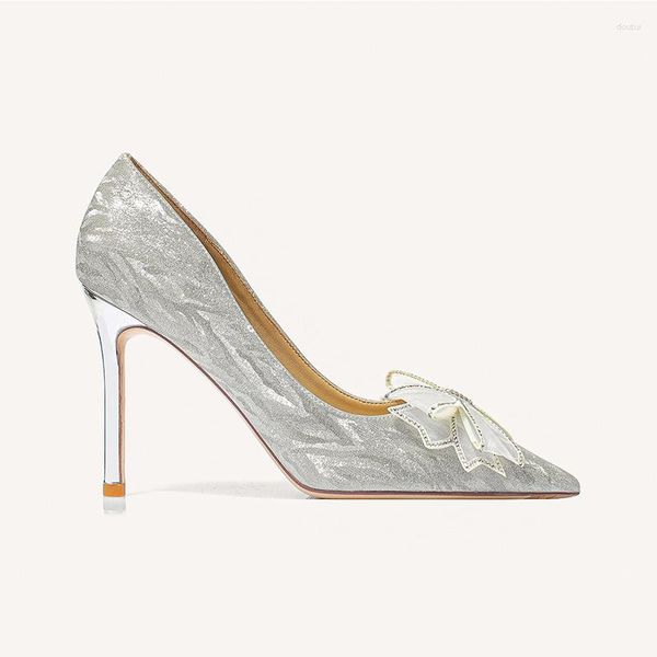 Модельные туфли, европейский размер 34–39, женские блестящие хрустальные туфли с бантом и острым носком, тонкие высокие каблуки для невесты, свадебная вечеринка, ужин, женская обувь