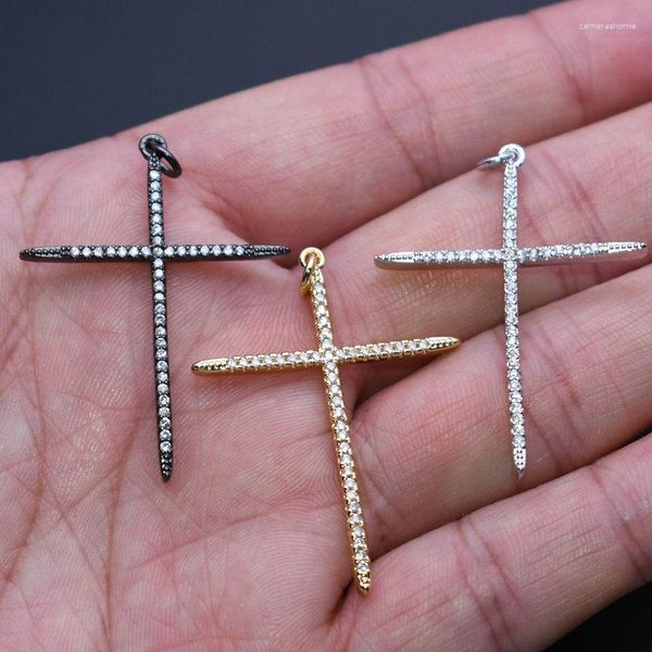 Colares pingentes atacado jóias fazendo descobertas de alta qualidade ouro ródio banhado branco preto cz configuração cruz para mulheres colar masculino