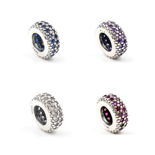 Argento autentico 925 sterling sier perline distanziatore Mticolor cristallo strass buco grande allentato braccialetti con ciondoli risultati fai da te gioielli L Dhyuw